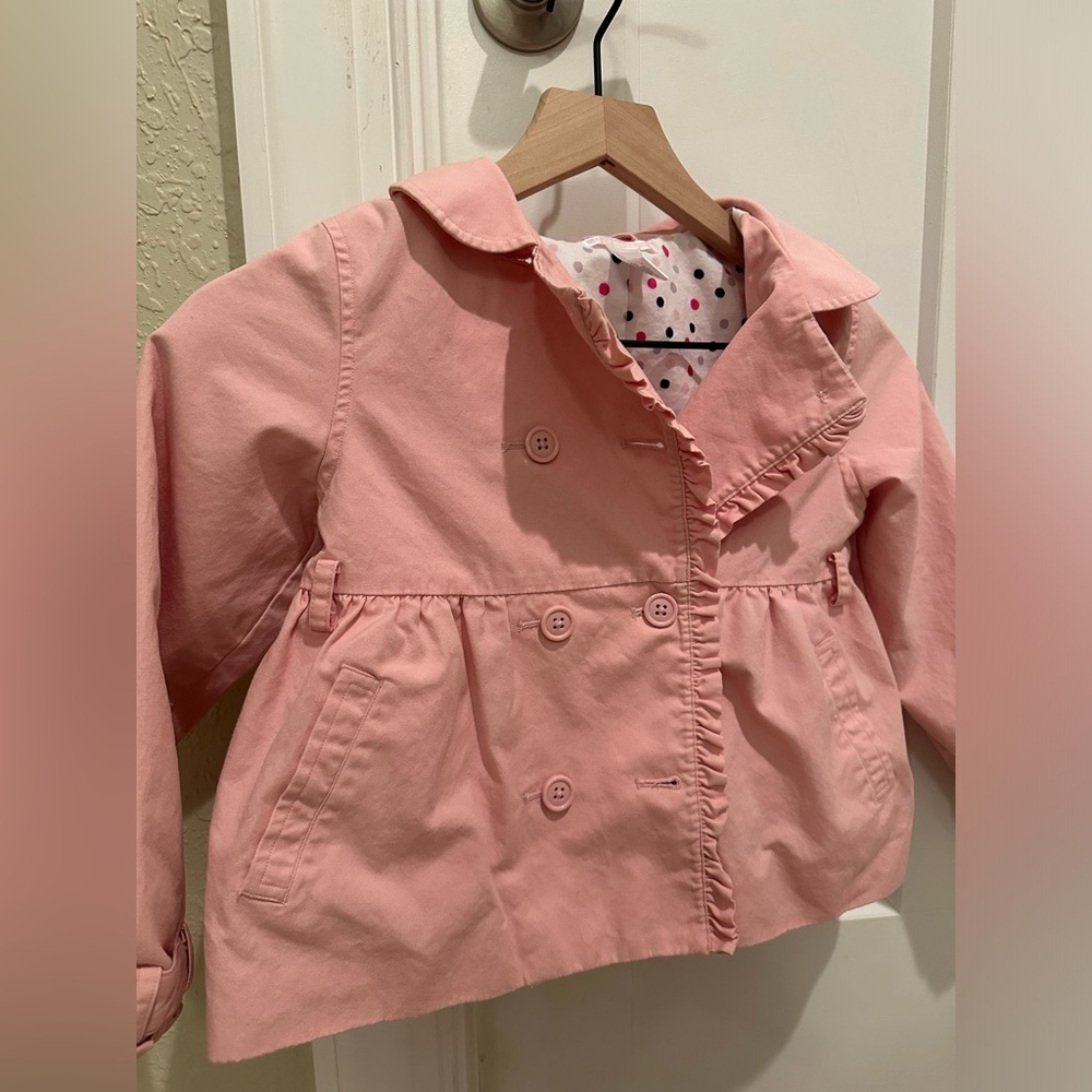 Janie and Jack Ruffle Trench Coat‎ Size 6 Pink Pea Coat